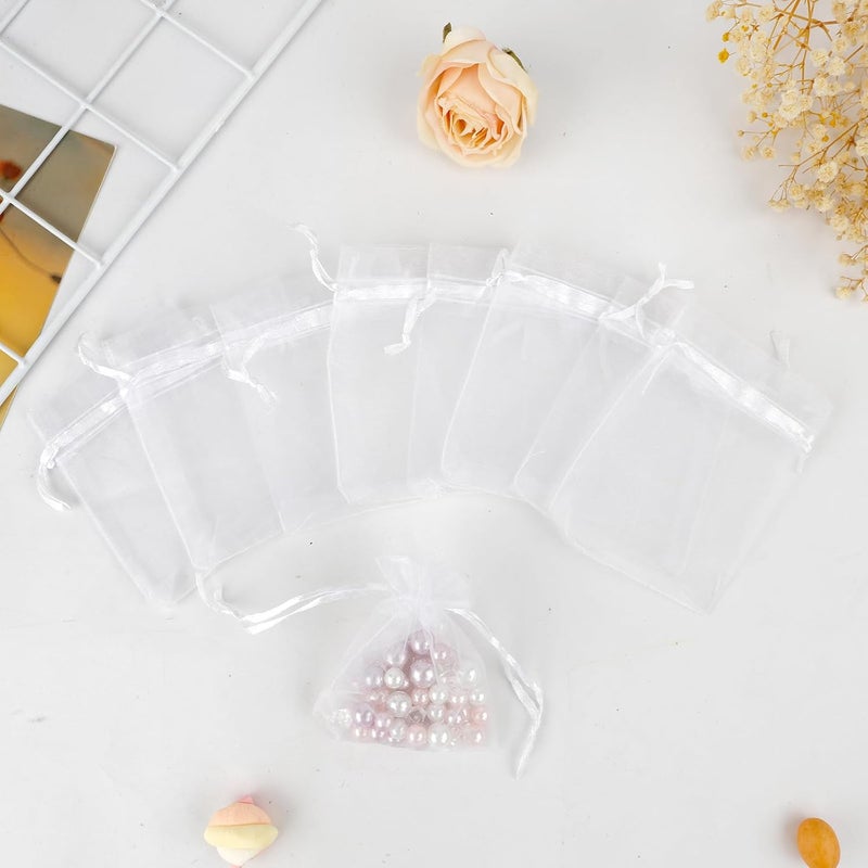 BOEIAC White Organza Bags - 100 Pcs, Sheer 3 x 4 Inch, Jewelry & Party Favor Bags with Drawstring, Mesh Gift Pouches for Wedding & Birthday - Image 4